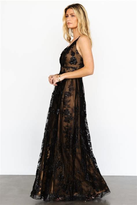 Baltic Born Lucienne Shimmer Maxi Gown Black Nude Women Embellished Sequin Lina Cheheitli