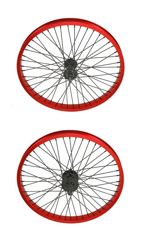 Double Wall Red Bmx Bike Wheelset 9t Cog 48 Spokes Sealed Bearing For