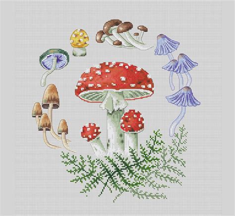 Mushrooms Cross Stitch Pattern Mushrooms Wreath Cross Stitch Etsy