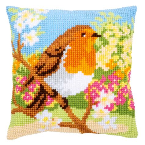 Robin In The Garden Chunky Cross Stitch Cushion Front Kit By Vervaco