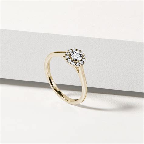 Yellow Gold Diamond Halo Ring | KLENOTA