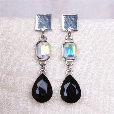 Ayesha Metallic Silver Crystal Sand Black Rhinestone Western Drop