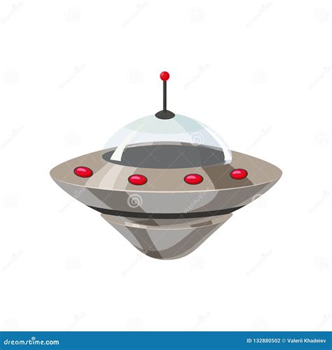 Ufo Flying Spaceship Isolated On White Cartoon Style Alien Transport