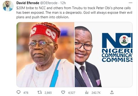 EXPOSED Tinubu Allegedly Bribed NCC Others 20m To Track Peter Obi S