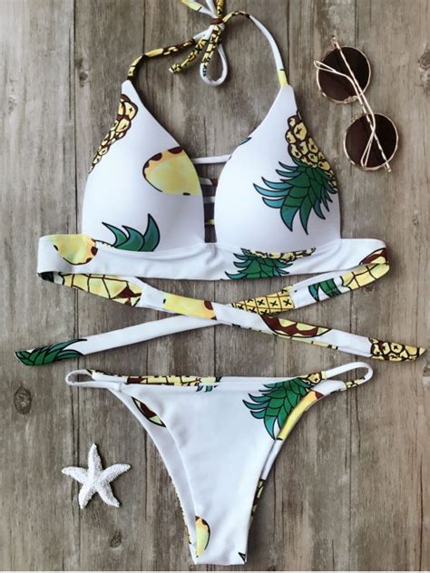 Fuller Bust Pineapple Molded Bikini Set WHITE Bikinis XL ZAFUL