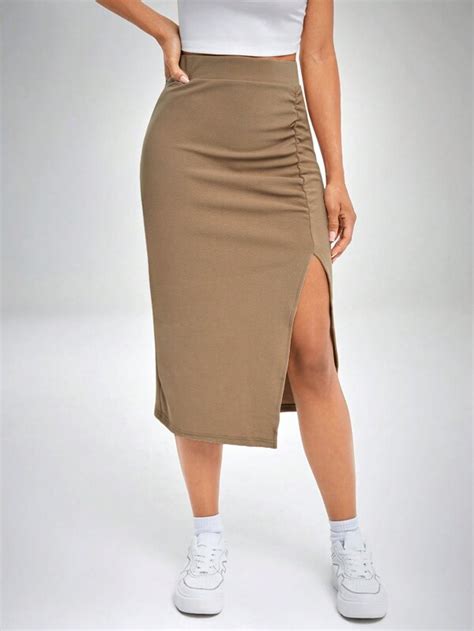 Shein Ezwear Ruched Split Thigh Skirt Shein Usa