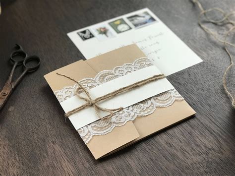 Pocket Wedding Invitation Set Rustic Wedding Invitation Lace | Etsy