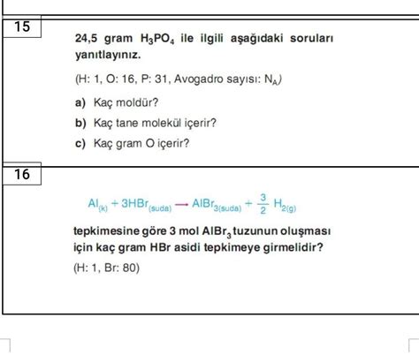 10 sınıf kimya mol kavramı Eodev