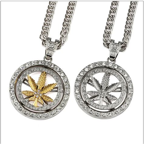 New Style Rotate Weed Leaf Pendant Rhinestone Iced Out Marijua Leaf