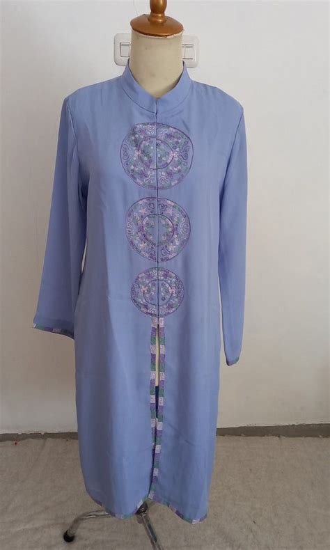 Steel Blue Chiffon Tunic Fesyen Wanita Pakaian Wanita Atasan Di