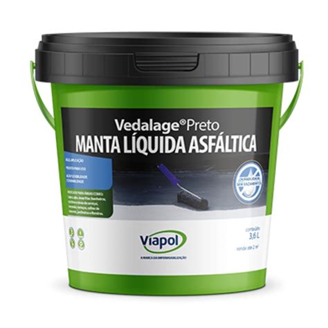 Manta Liquida Emborrachada Vedalage Preto Viapol Impermeabilizante 3 6L