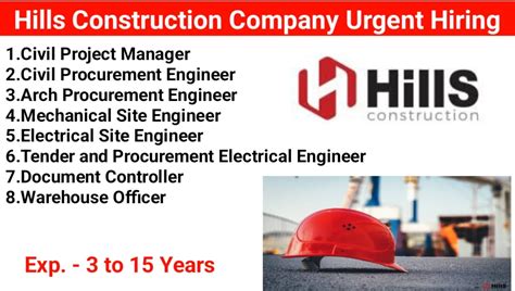 Hills Construction Company Hiring For Required Positions Civil