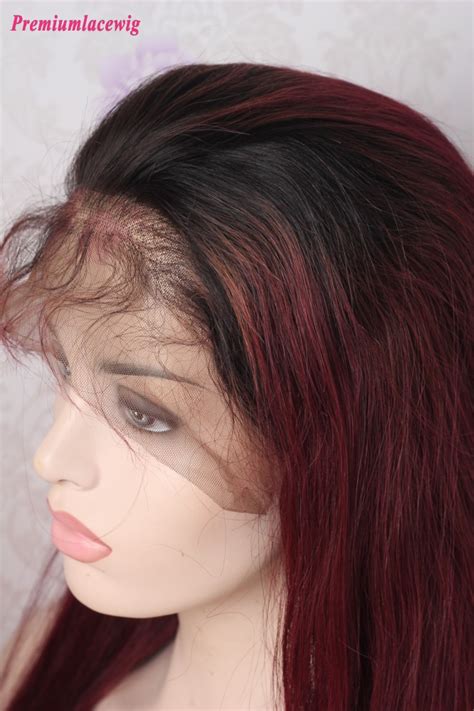 Ombre 1b 99j 22inch Straight 13x4 Lace Front Human Hair Wig