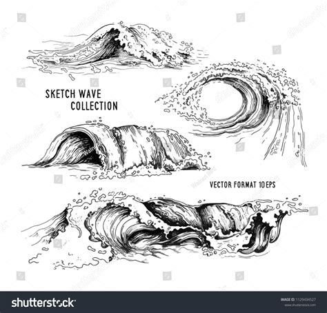 Sea Waves Handdrawn Sketch Sketch Ocean Stock Vector (Royalty Free ...