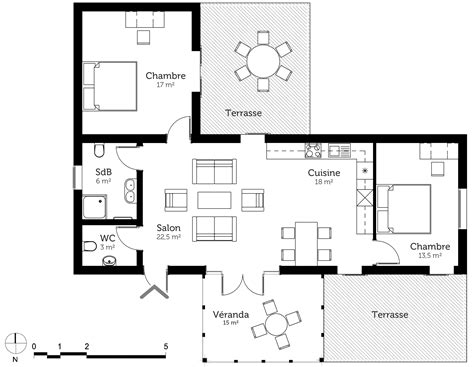 Plan maison 80 m² avec véranda Ooreka