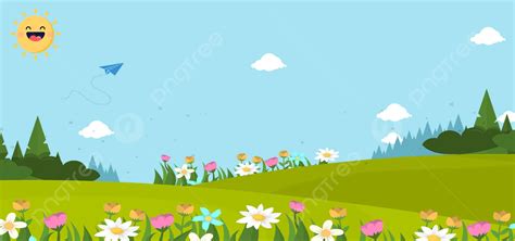 Cartoon Lake Water Meadow Blue Sky Background Material Fresh Picture ...