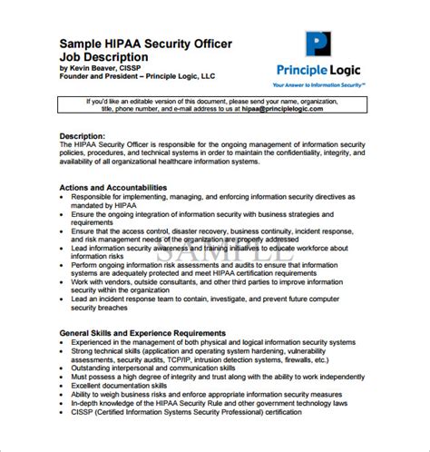 Security Officer Job Description Template - 12+ Free Word, PDF Format ...