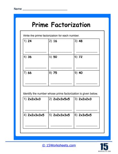 Prime Factorization Worksheets 15