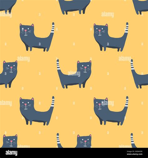 Cute Cat Seamless Pattern Cartoon Cats Background Design Vector