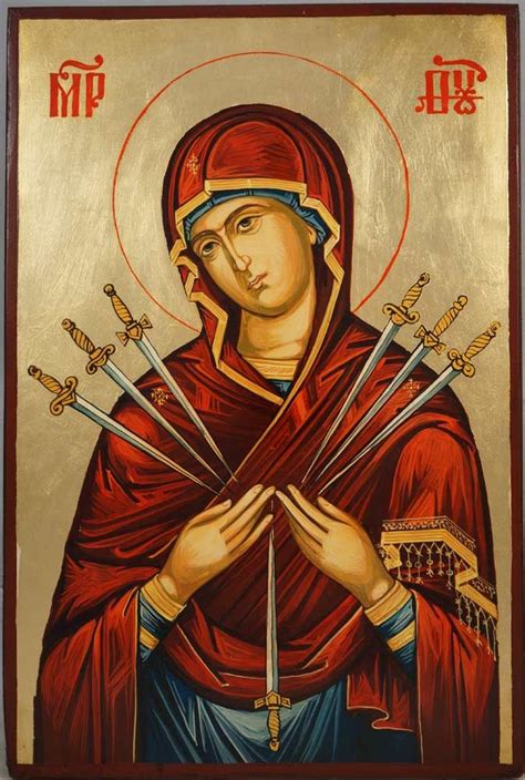 Hand-painted icon - Softener of Evil Hearts, The Virgin of Seven Arrows ...