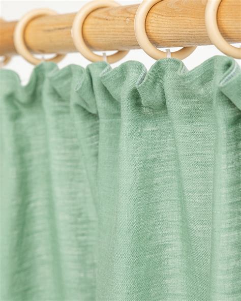 Pencil Pleat Linen Curtain Panel In Matcha Green Magiclinen Magiclinen