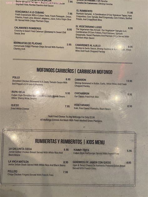 Menu at Rumba Cubana pub & bar, Jersey City