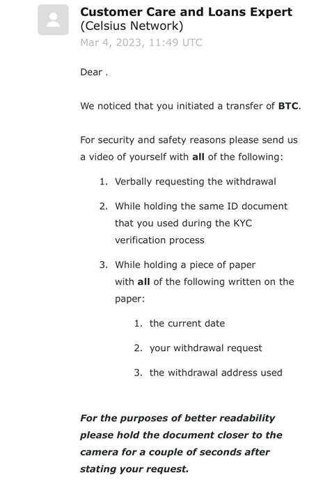 Is this legitimate? Email is from support@celsius.network : r