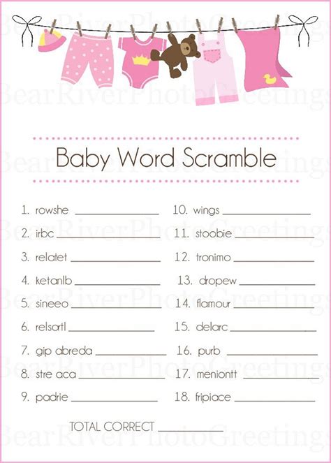 Printable Baby Shower Word Scramble