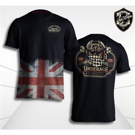 Jual Underage Black Short Sleeve Motorcycle England Flag Bikers