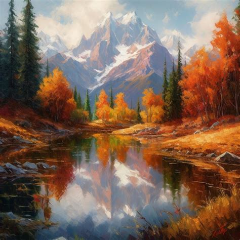 Una Pintura De Un Paisaje De Monta A Con Un Lago Y Una Monta A Al Fondo