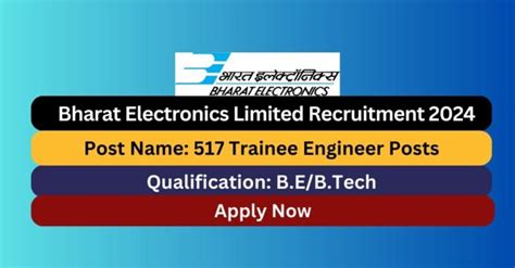 BEL Recruitment 2024 517 Trainee Engineer Posts Apply Now Tamilanguide