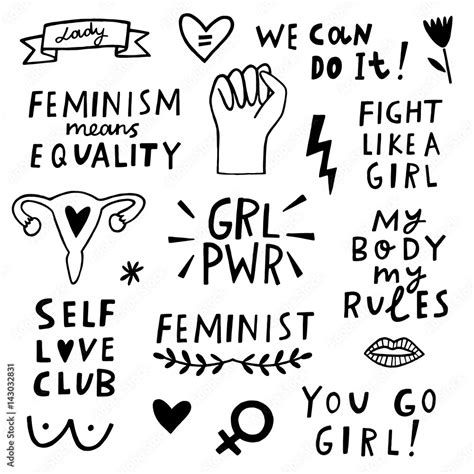 Vector Feminism Symbols Icon Set Femenist Movement Stock Vector