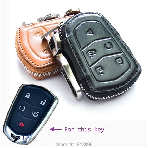 Leather car key case Fob cover for Cadillac CTS ATS L5 smart remote key ...