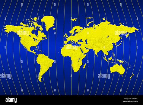 World Map Over Longitude Lines Stock Photo - Alamy