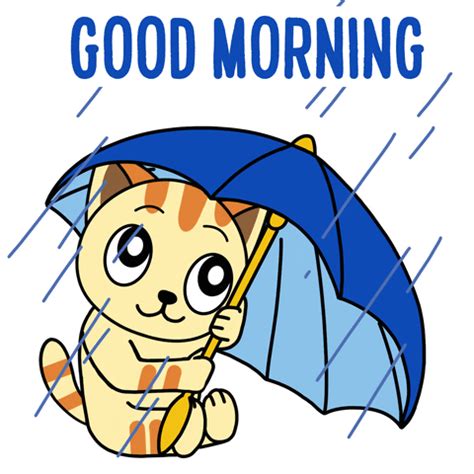 A Cartoon Cat Holding An Umbrella With The Words Good Morning On It S Side