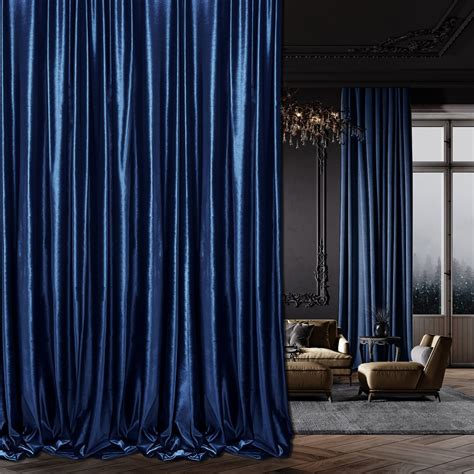 Blue Art Deco Velvet Curtains Custom Bohemian Curtains For Living Room