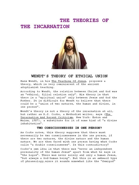 The Theories On The Incarnation | PDF | Incarnation (Christianity) | Oneness Pentecostalism