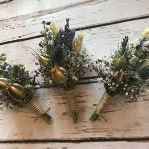 Beautiful Thistle Buttonholes Made From Dried Flowers And Grasses For