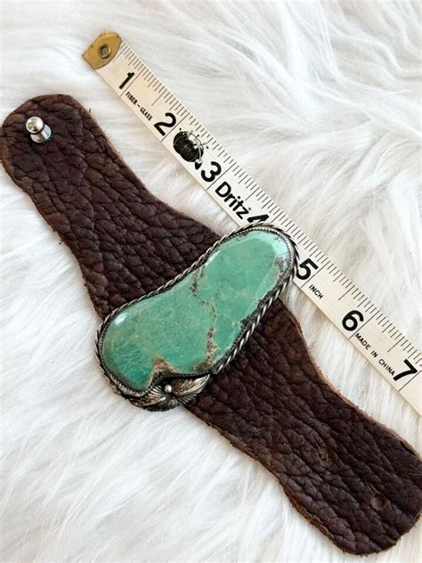 Huge Navaho Turquoise Leather Bracelet G Sterling Silver G Chavez