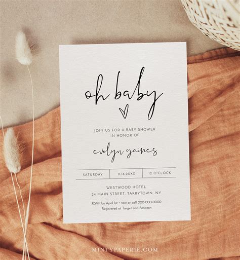 Minimalist Baby Shower Invitation Minimal Baby Shower Invite Oh Baby