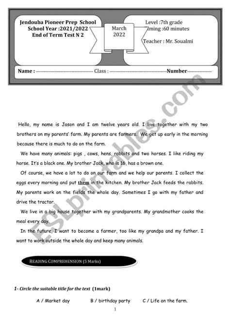 End Of Term Test N Esl Worksheet By Samiking