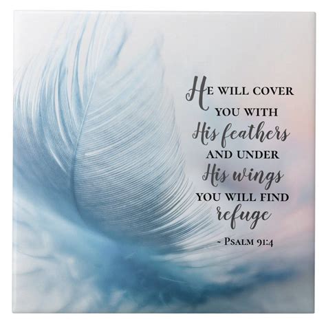 Inspirational Quote Ceramic Tile Depicts A Blue Feather And Features