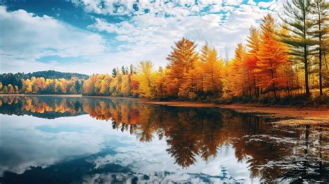 The Textured Reflection Of A Colorful Autumn Forest Lake Background