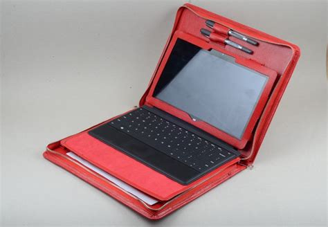 Red Microsoft Surface Pro Business Standing Portfolio Case And Notepad