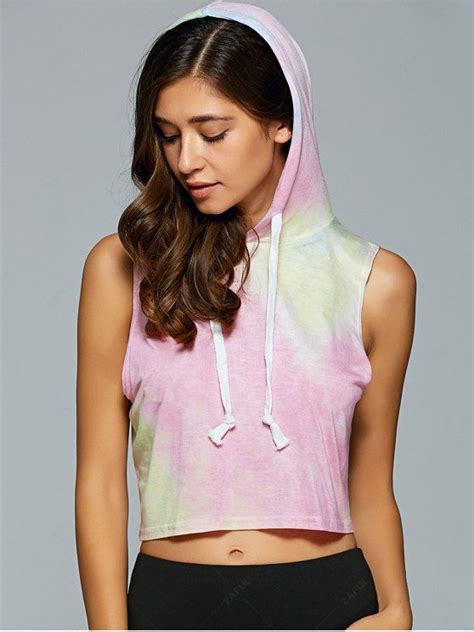 [26 Off] 2021 Hooded Tie Dye Crop Top In Shallow Pink Zaful