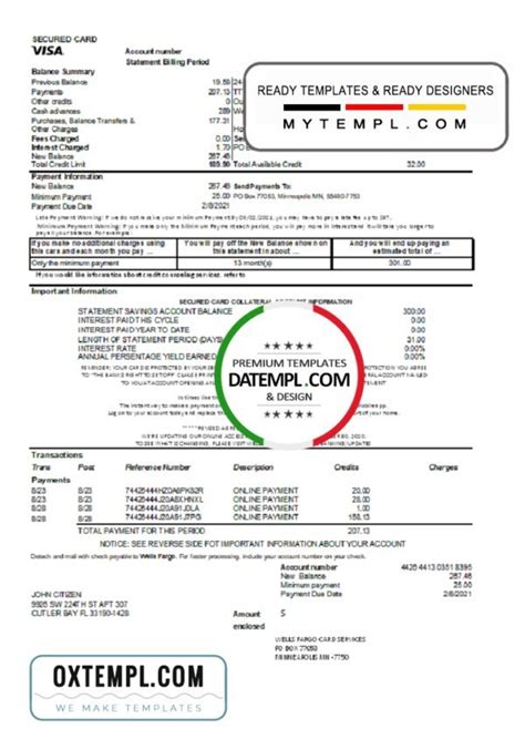 Usa Wells Fargo Bank Credit Card Statement Template In Excel And Pdf Format