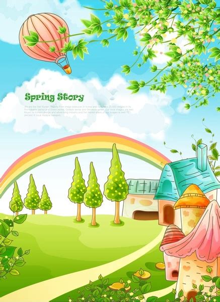 Beautiful cartoon spring scenery vector graphics Free vector in Adobe ...