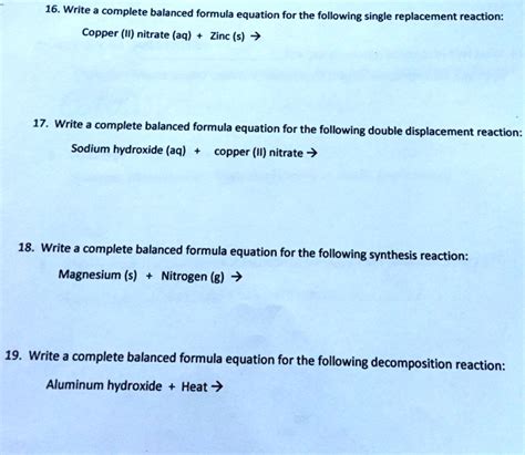 Solved 16 Write Complete Balanced Formula Equation For The Following Single Replacement