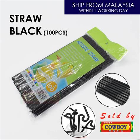 Black Artistic Straw Art Straw 100pcs 6mmx26cm Penyedut Minuman Hitam