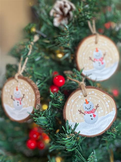 Hand Painted Wood Slice Snowman Christmas Ornament Wood Slice Ornament